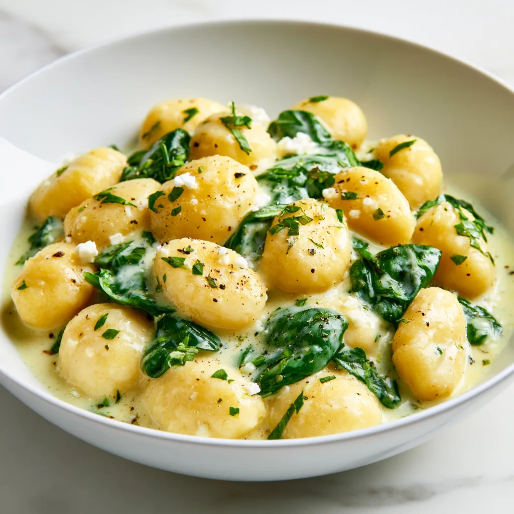Creamy gnocchi with spinach and feta