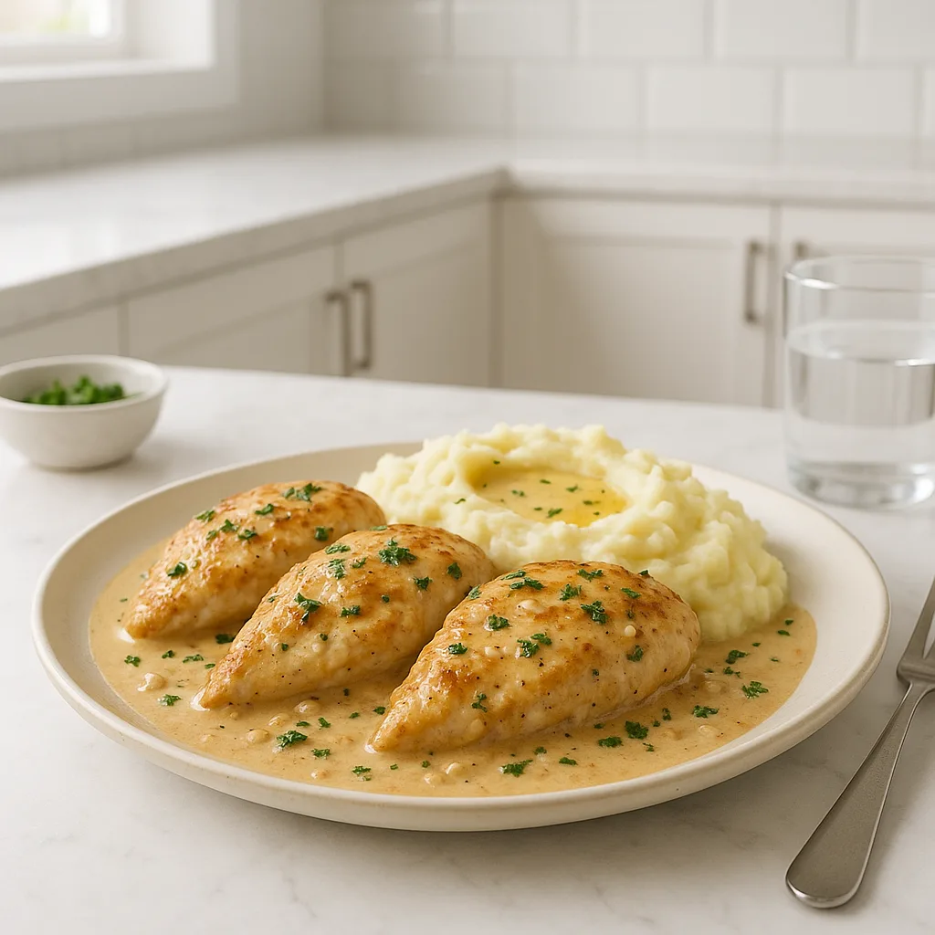 Creamy Garlic Chicken and Mashed Potatoes Comfort Dinner