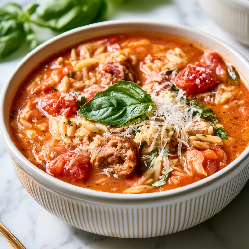 Italian sausage tomato orzo soup